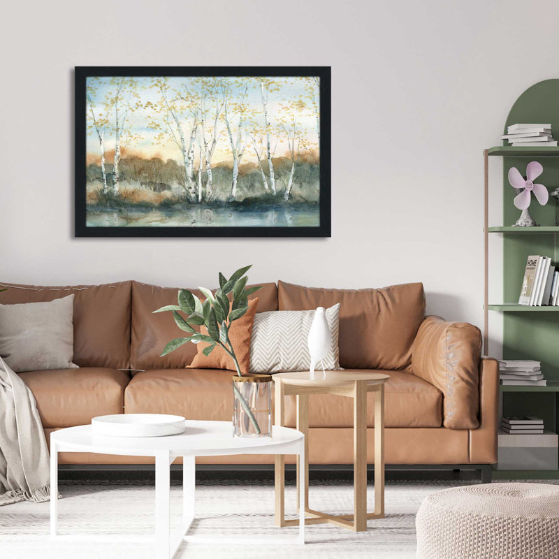 Birch Riverbank - Peinture, L 39,5 po x H 27,5 po, Encadrement brun