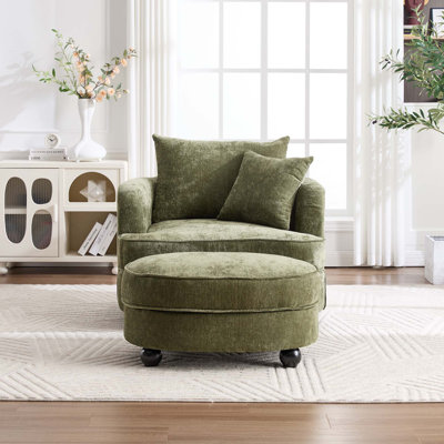 Fauteuil d'appoint 40,2 po en chenille moderne, fauteuil de lecture confortable avec repose-pieds avec rangement