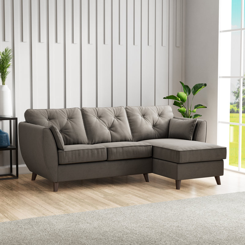 HOXTON CHAISE FOAM MALIA FOOT, Dark Brown Wood, Asphalt, Right Hand Facing