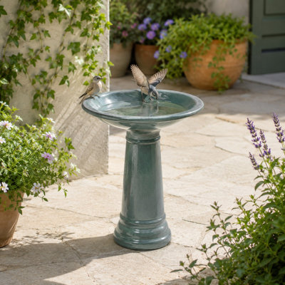Bain d'oiseaux à piédestal en céramique pour jardin extérieur