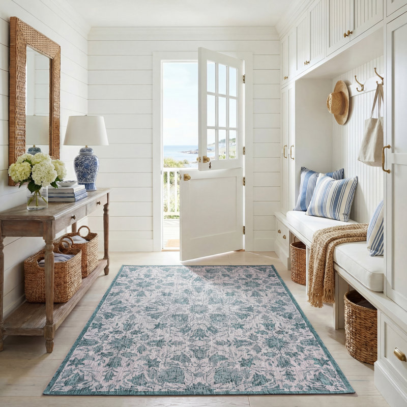 Tapis d'intérieur / extérieur à motif floral Berno, Rectangle 5 pi 3 po x 7 pi 7 po