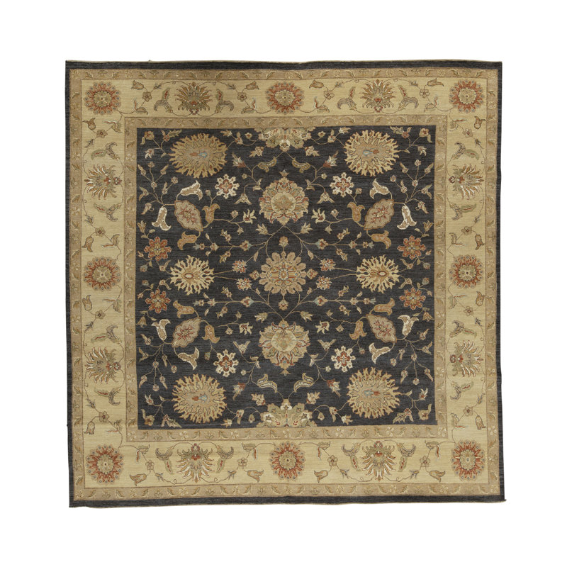 Tapis noir et doré de haute qualité noué à la main