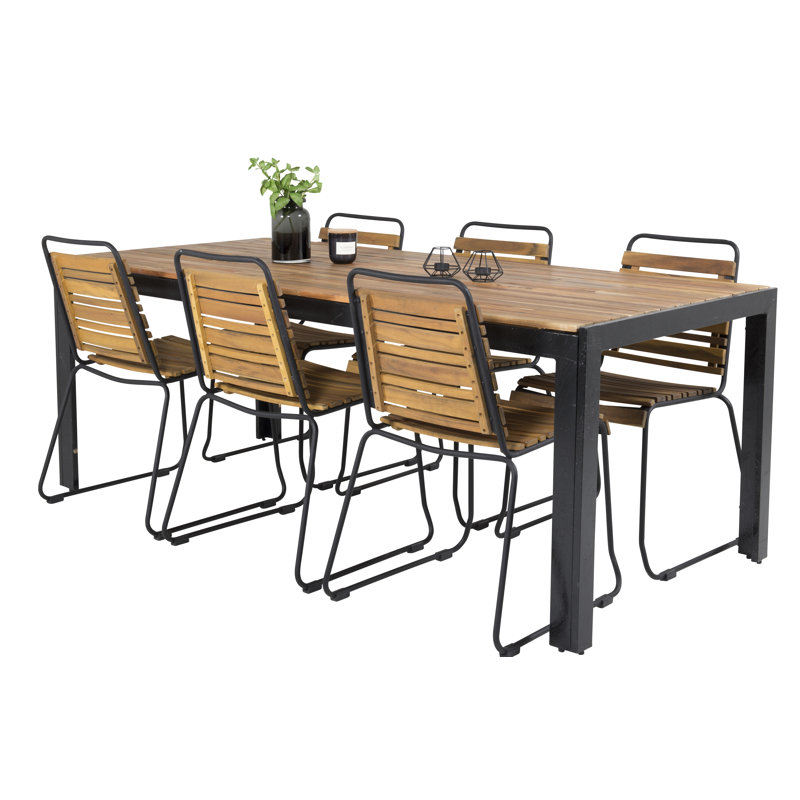 Ranbir 6 - Person Acacia Patio Dining Set with Rectangular Table