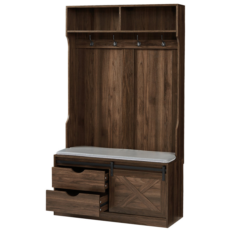 Ekamvir Hall Tree 40.7'' Wide with Bench and Shoe Storage, Espresso
