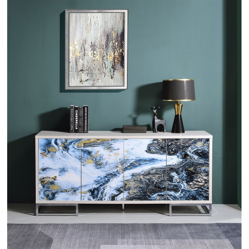 Console Liam Blue Marble Paint & Chrome