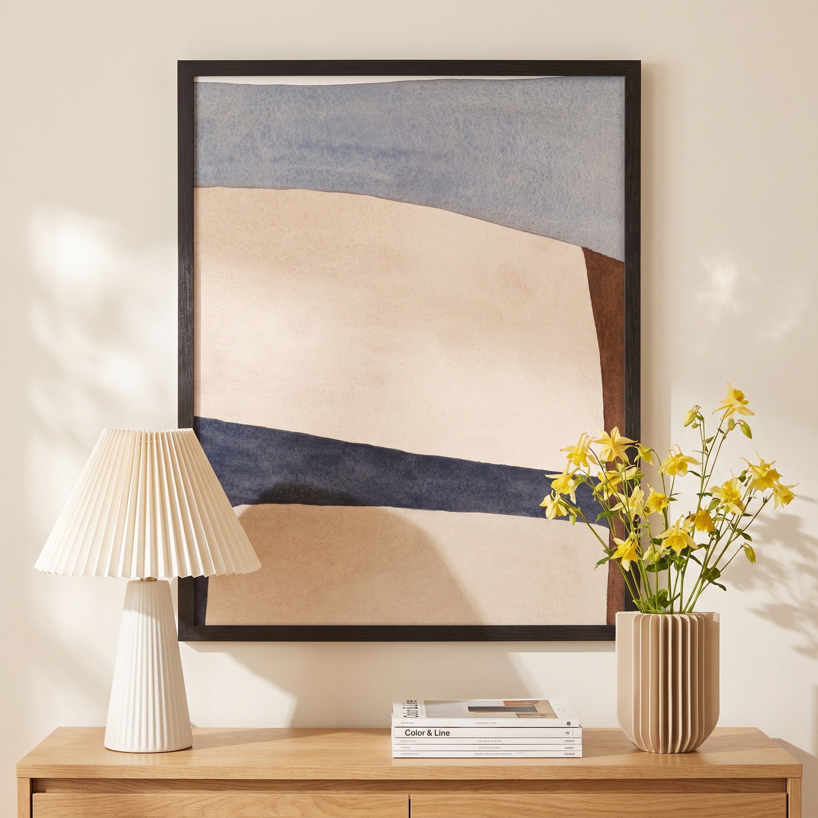 Divided By Blue 1 by Julia Balfour, 38" H x 30" W x 1.25" D, White Framed, Black