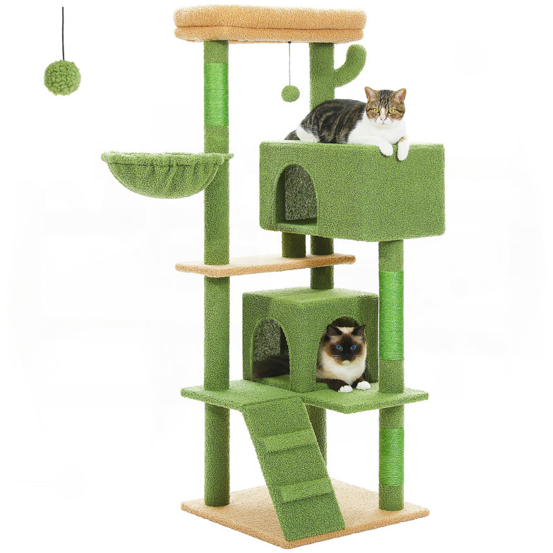 Plush Ladder Sisal Scratching Cat Tree, Green