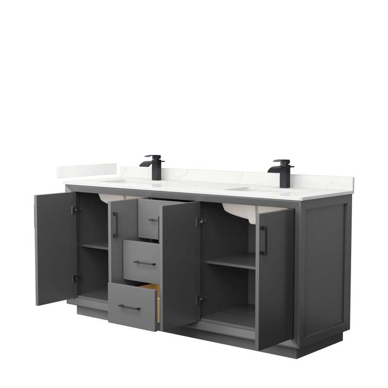 Strada 72'' W Double Vanity, Dark Gray, Giotto Quartz, Matte Black