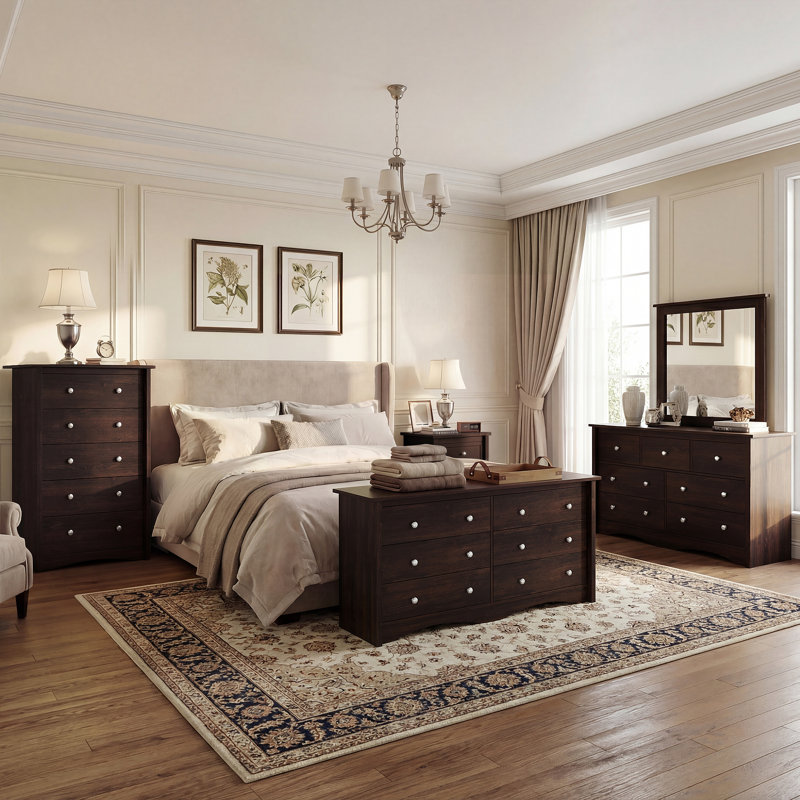 Modern 5-Drawer Dresser With Anti-Tip Kit, Tall Wood Chest For Bedroom Or Living Room Storage, Brown, 5