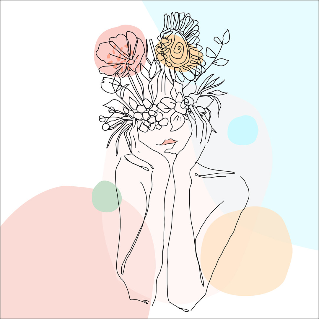 Line Art Flowers III – Druck ohne Rahmen auf Floatglas