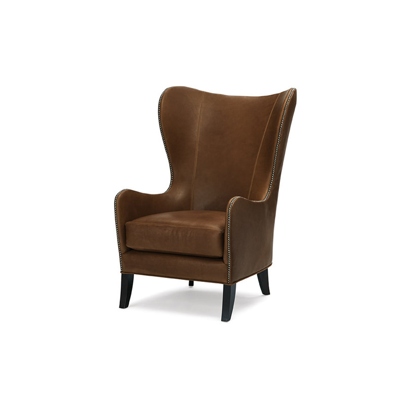 Josie Wingback Chair, Ebony, Burnham Black Genuine Leather