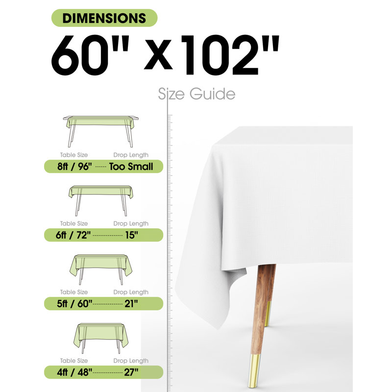 Rectangle Table Cloth 60" x 102" – 8 Packs, Durable Polyester Tablecloth Offers Reusable & Washable Protection, Ideal for Outdoor Party, Picnic, Wedding, Banquet and Birthday, White