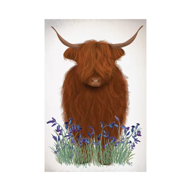 Highland Cow, Bluebell by Fab Funky - Wrapped Canvas Gallery-Wrapped Canvas Giclée, 20.32 cm H x 30.48 cm W