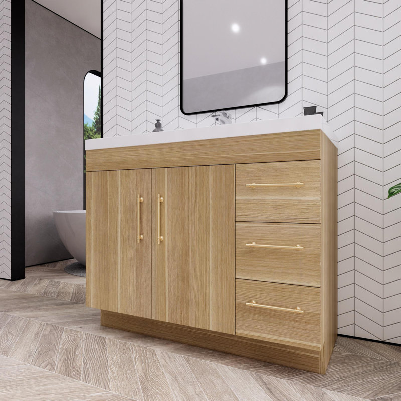 Ensemble de meuble-lavabo simple 42 po Eliza, Chêne champagne
