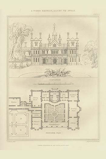 « tudor mansion henry viii style » par richard brown-impression d’art graphique, H 36 po x l 24 po x P 1,5 po