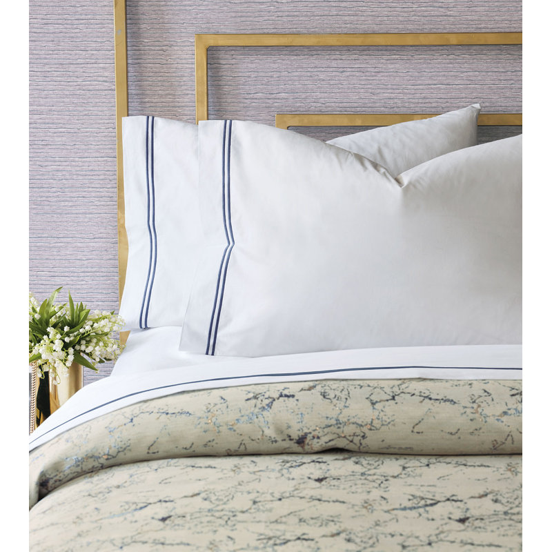 Enzo Egyptian Cotton Percale Sheet Set, Full Sheet Set + + Sheet + 2 Pillowcases, White/Navy