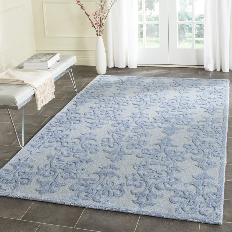 Harger Hand Tufted Wool/Viscose Geometric Rug in Blue, Rectangle 4' x 6'