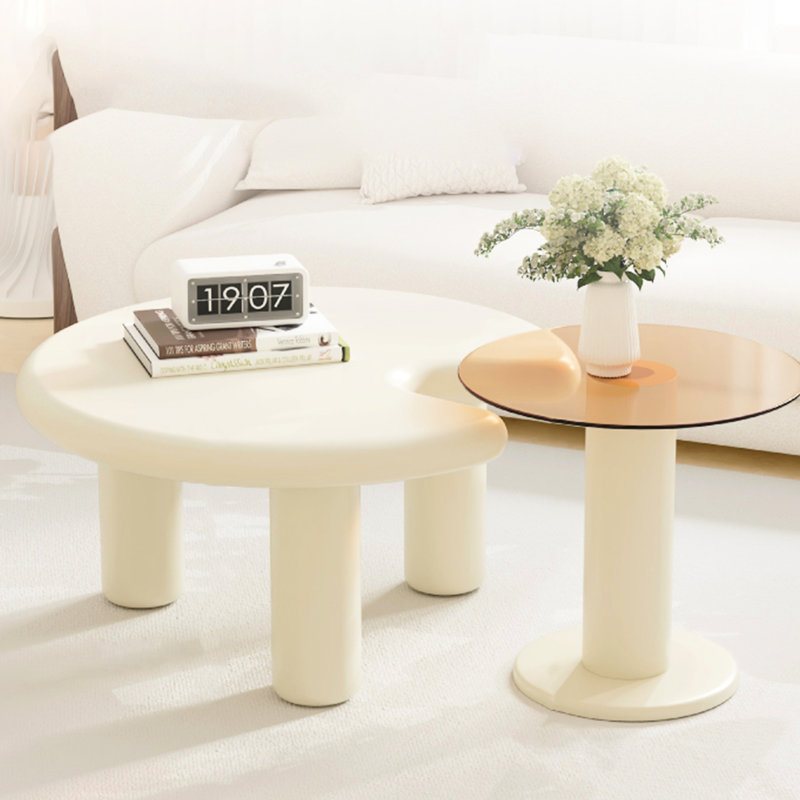 Beige Living Room Coffee Table , Round Edge, Straightforward Assembly And Use Modern In Cream For Area, Easy To Put Together