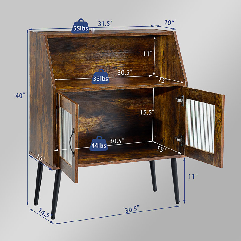 Glass Door Sideboard, Sideboard, Brown