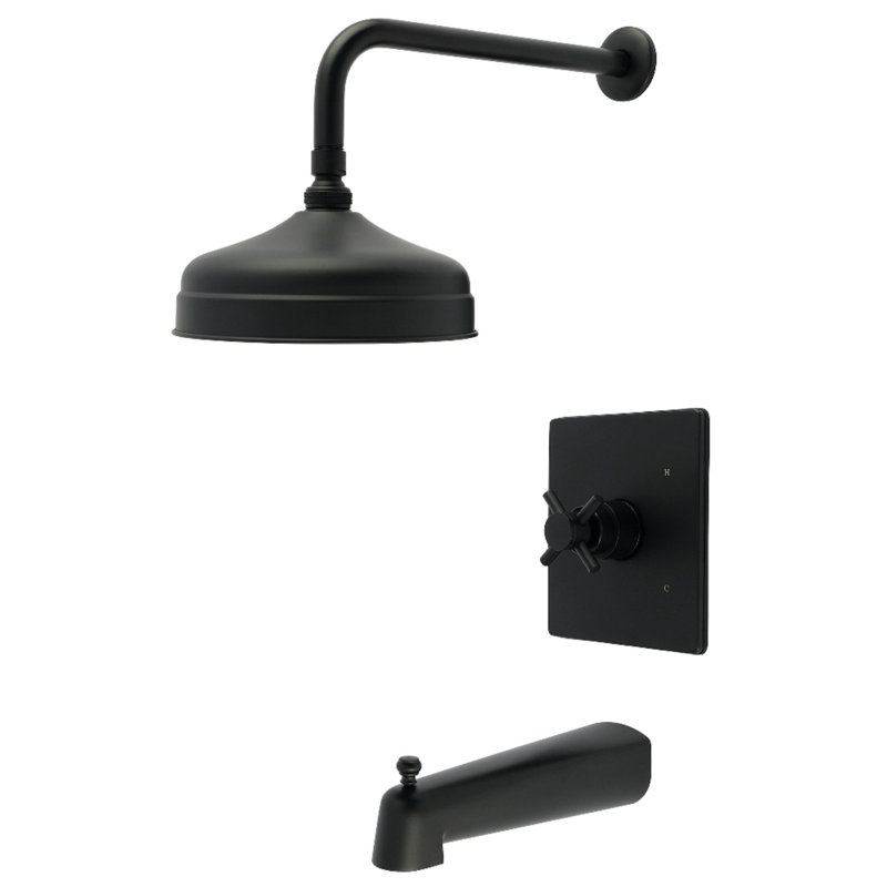 Robinet de baignoire et douche à pression équilibrée à poignée simple Kingston Brass Concord, Noir mat