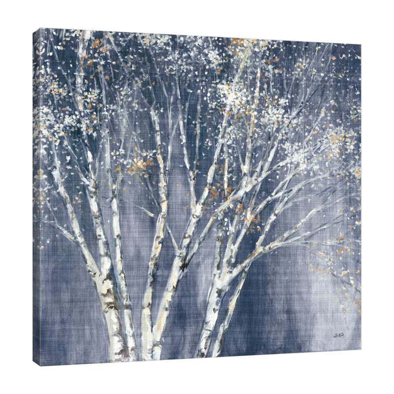 «Marine Blue Birch Fl retourné», toile tendue par Julia Purinton, H 12 po x l 12 po x P 1,5 po
