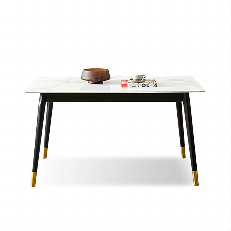 Plateau de table en pierre frittée blanche avec table en bois massif pour la salle à manger / cuisine