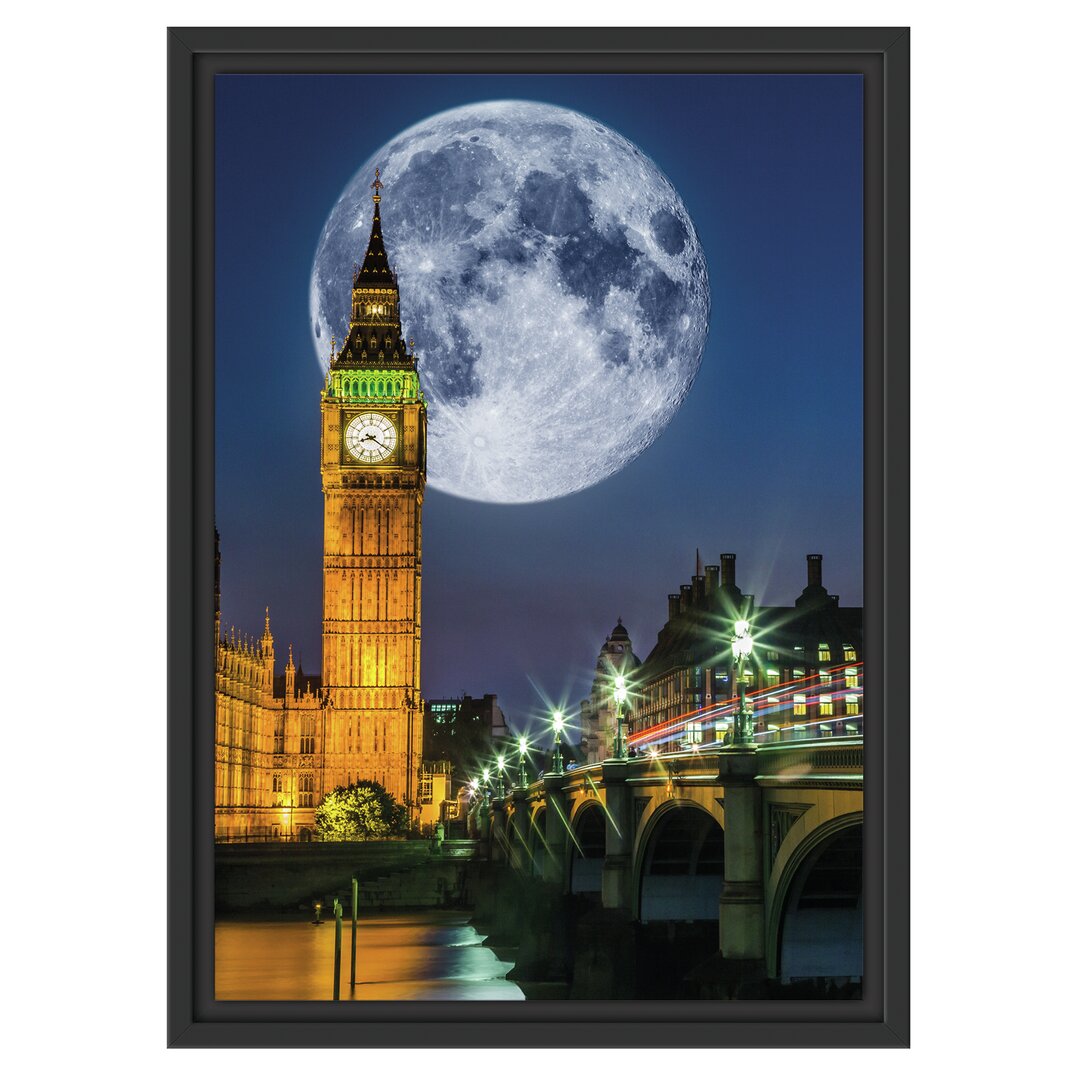 Gerahmtes Wandbild Big Ben vor Mond in London