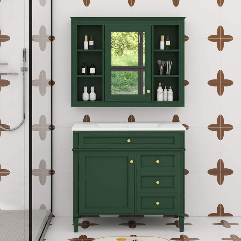 Meuble-lavabo 36 po avec armoire à pharmacie assortie, Vert