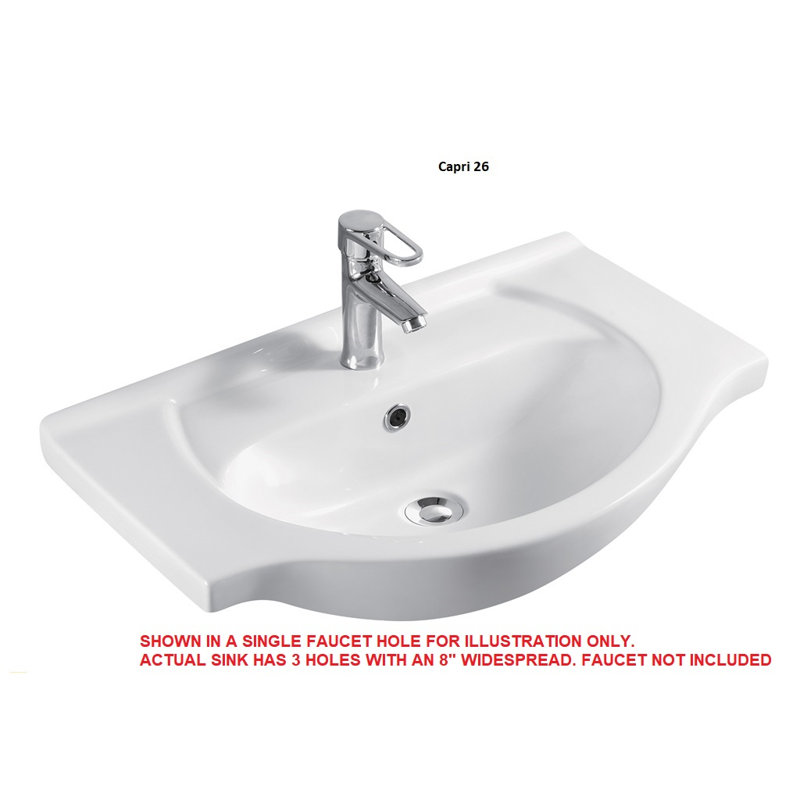 Capri 26" Wall-Hung Ceramic Top In White, 8" Centers