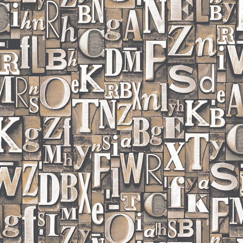 Steampunk Typography 10m L x 53cm W Roll Wallpaper, Beige