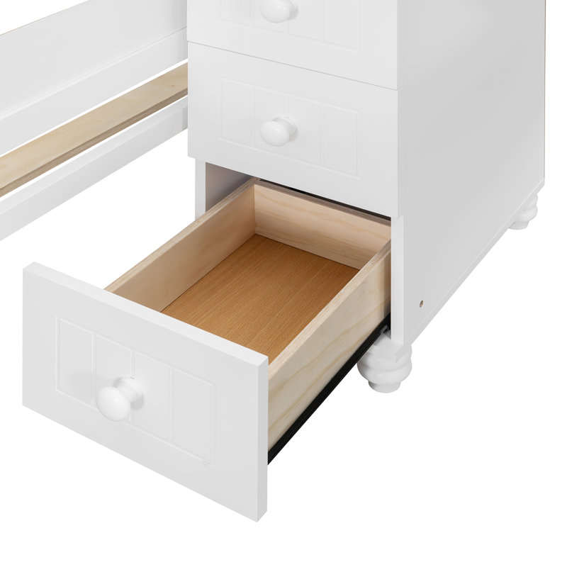 Twin Over Full Storage Bunk Bed With Desk, Drawers, Lighted Bookcase And Cabinet