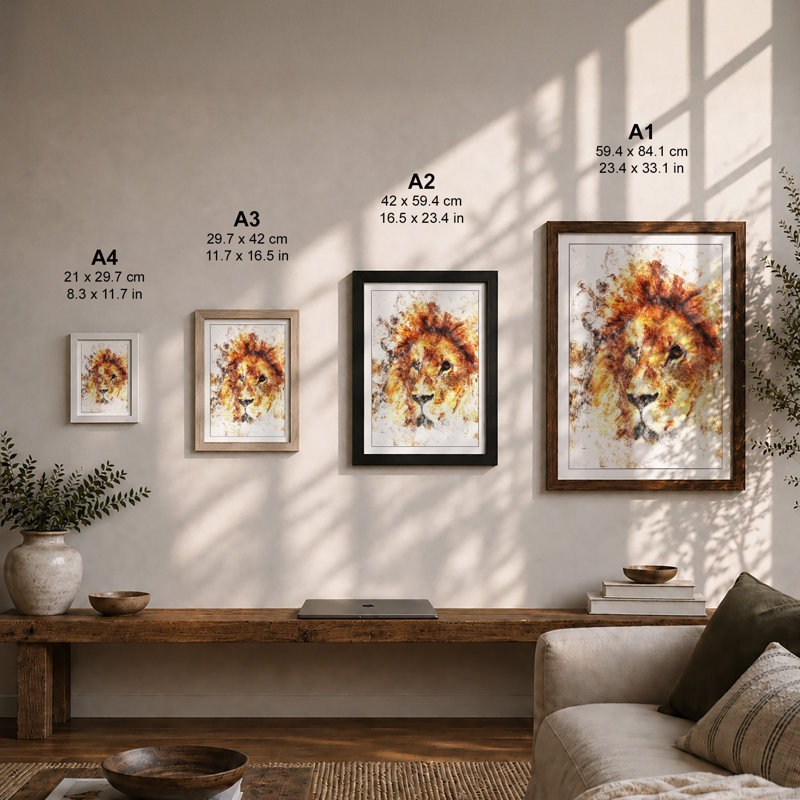 Lion's Contemplation Boho - Print, A4 - 29.7 x 21.0 cm, Oak