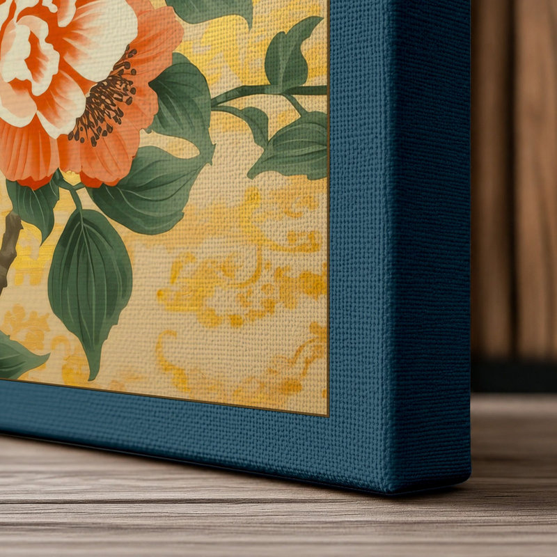 Three Roses Botanical - Wrapped Canvas, 18x12 - 45.7 x 30.5 cm, Teal Border