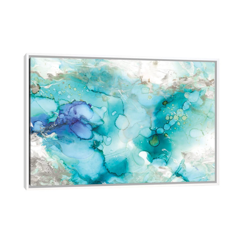«Teal Marble», reproduction sur toile, Pas de tapis, H 32 po x l 48 po x P 1,5 po, Toile encadrée flottée blanche