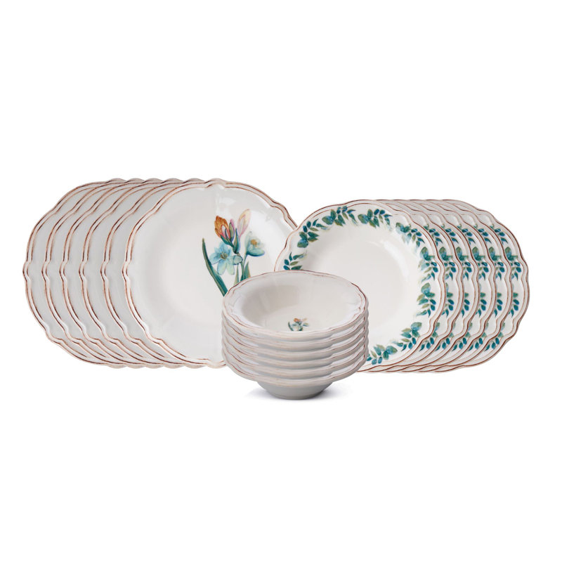 Service de table (18 pièces), Blanc/vert