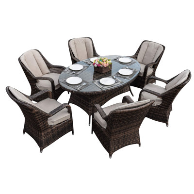 Ravenna 7-Piece Outdoor Dining Set with Oval Table in PE Wicker and Cushions