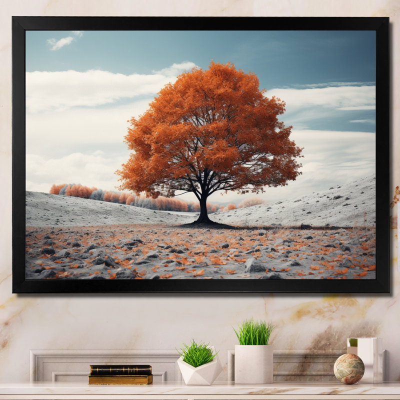 «Red Tree Autumn Whispers - Landscape Trees», reproduction d'art sur toile, H 12 po x l 20 po x P 1 po, Cadre photo noir