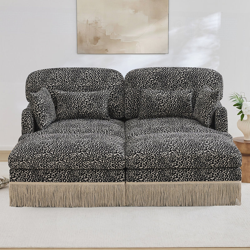 Canapé Comfy Chenille Leopard, 34.6" H x 69.2" W x 55.5" D, Khaki