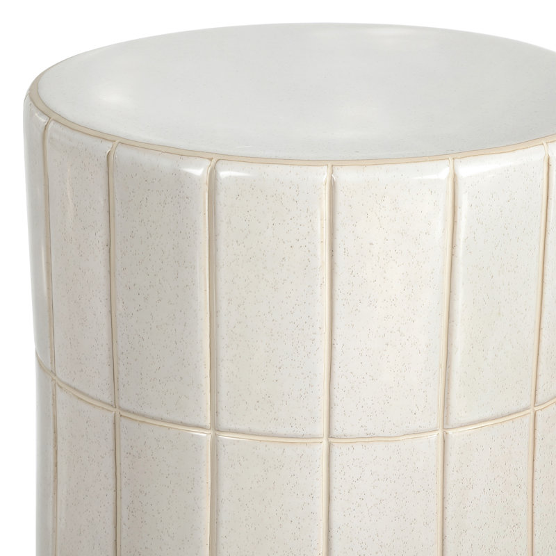 Tabouret de jardin tambour en céramique Karo, Blanc