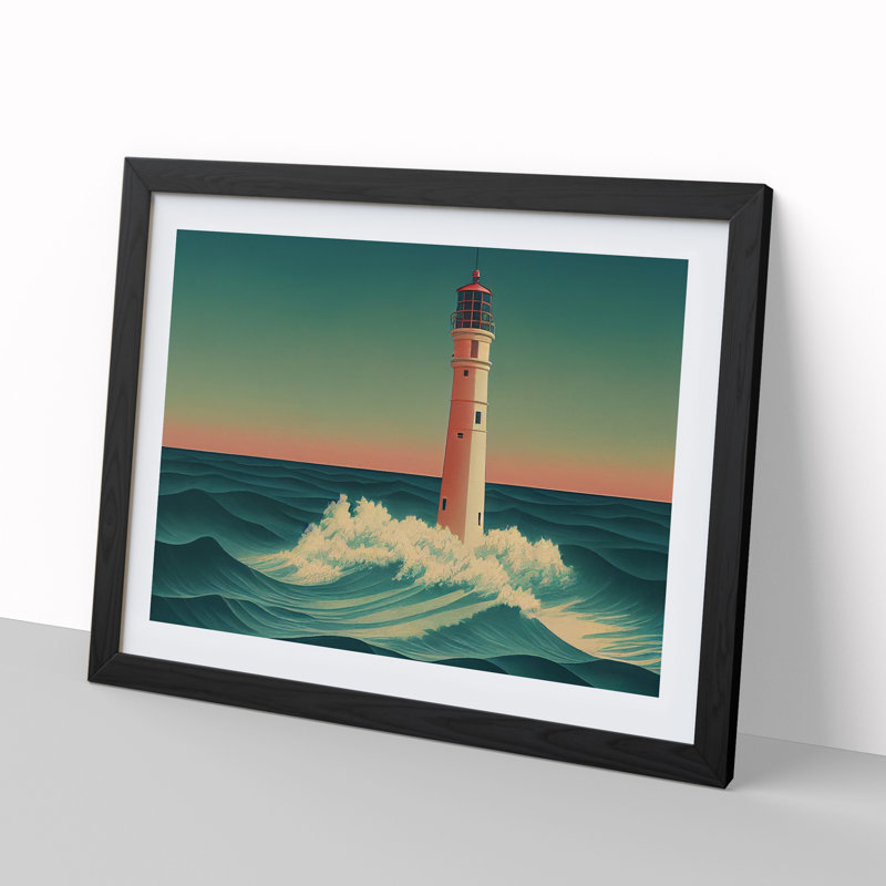 Art Deco Lighthouse Vol.1 - Single Picture Frame Print, Black Framed, 46cm H x 64cm W x 2cm D