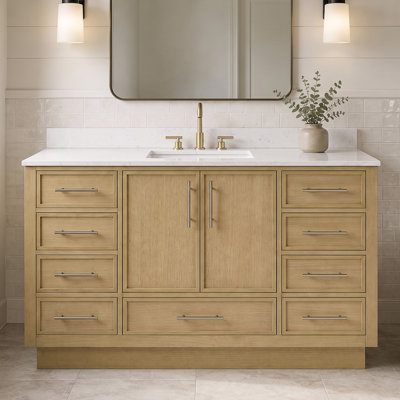 Ensemble de meuble-lavabo simple 60 po avec comptoir et dosseret en granit blanc 60 po