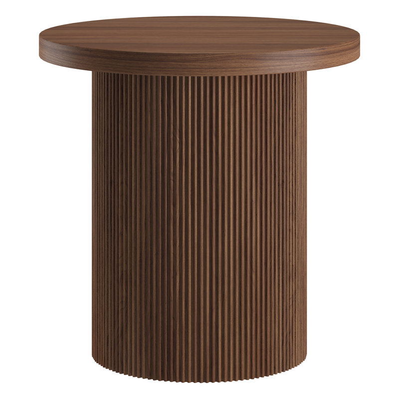 Isa 22" Wide Round Fluted Side Table in Satin Walnut, Satin Walnut