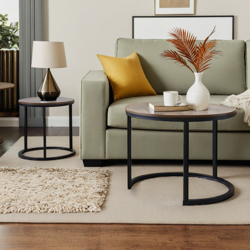 Hadee Round Nesting Coffee Table, Walnut, Black