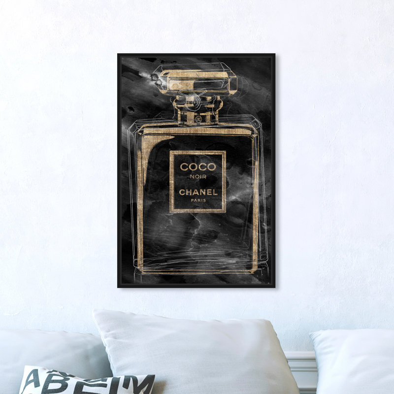 Parfum floral embouteillé - Peinture sur toile, H 24 po x l 16 po, Cadre noir