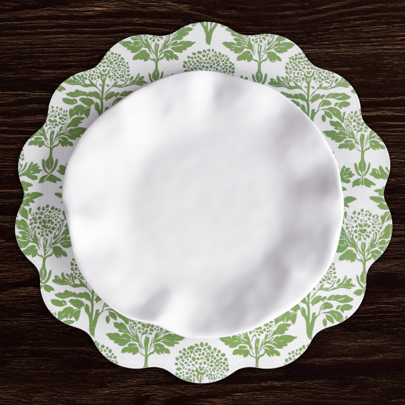 Vida Vinyl Round Placemats, Green/White