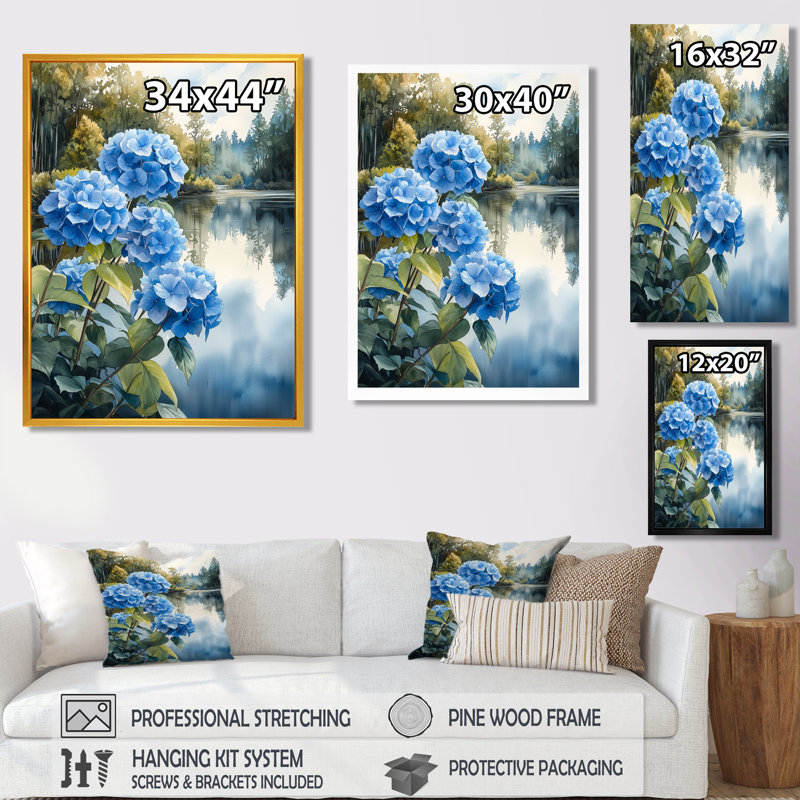 Hortensias à la ferme - décoration murale florale, H 32 po x l 16 po, Reproduction encadrée d'une seule photo