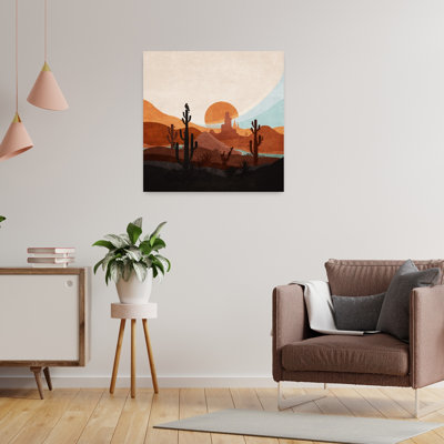 «Desert Sunscape Abstract Contemporary Modern Cactus Landscape Nature», reproduction d'art murale