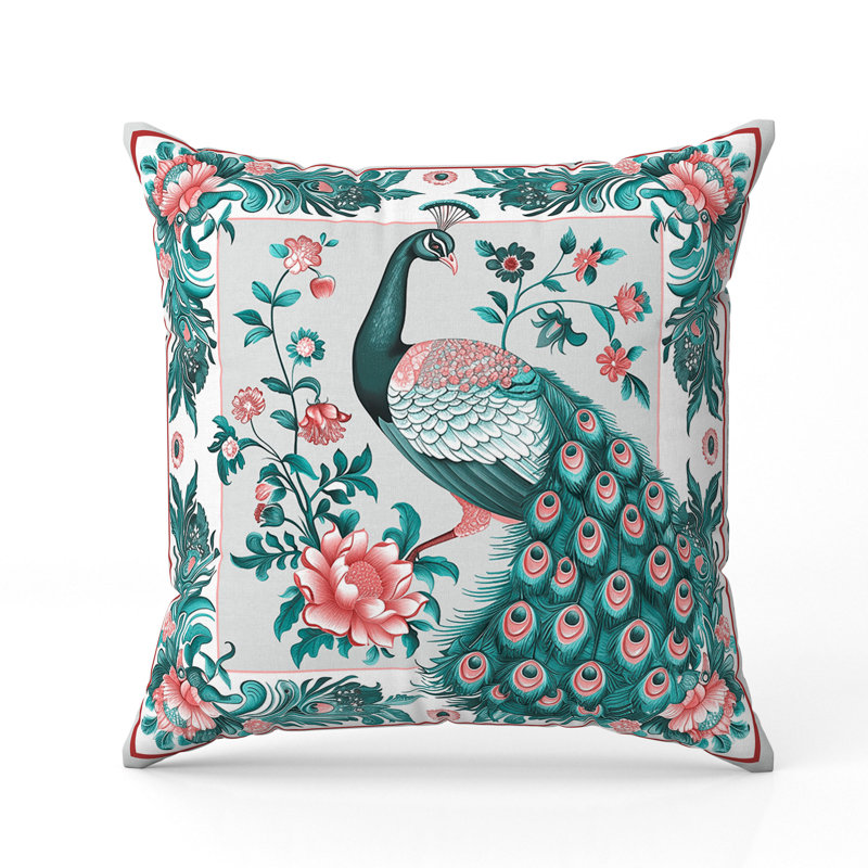 Coussin Peacock Blossom, H 16 po x l 16 po, Vert/rose