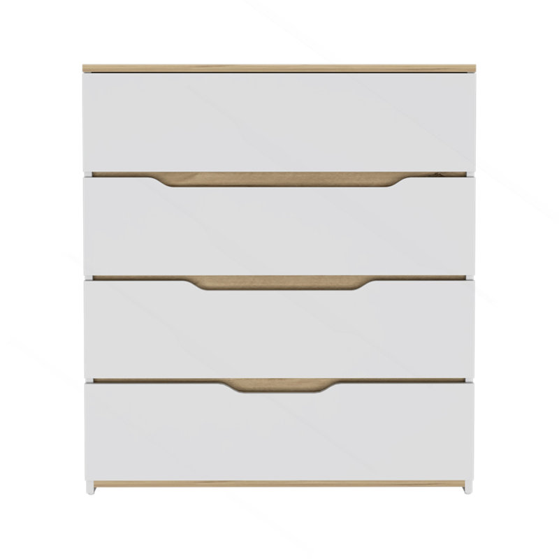 Commode Zoe, plateau supérieur, quatre tiroirs - blanc / chêne clair