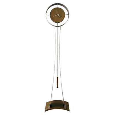 Kira Modern Grandfather Clock, Sculpted Metal Frame with Natural Walnut Accents, Quartz Movement